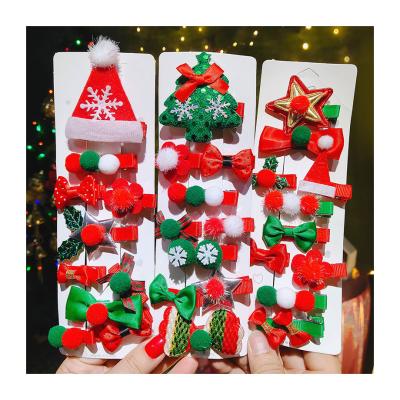 China 10PCS Kids Christmas Ornaments Soft Glitter Set Cute Red Green Christmas Tree Hair Clips Hairpin Set For Babies for sale