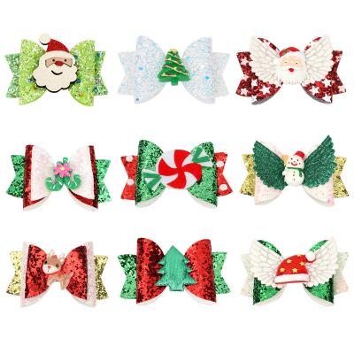 China Hair Clips Santa Claus Bow Hairpin Sequins Cute Christmas Party Kids Environmental Children Hair Accessories for sale