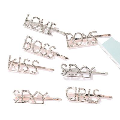 China Hot Selling Alloy Fashion Inlay Personality Elegant Rhinestone Simple Hair Clips And Diamond Letter Hairpin For Girls for sale