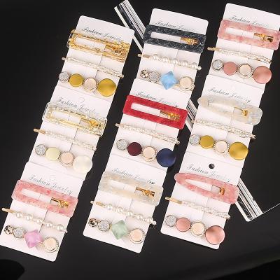 China Eco Fridendly Candy Color Crystal Hairpins Set Customized Pearl Acetic Acid Wholesale Popular Hair Clips For Girls for sale