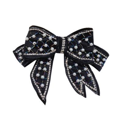 China New Style Bling Black Pearl Hair Barrette Handmade Rhinestone Duck Hair Clips For Girls Bow for sale