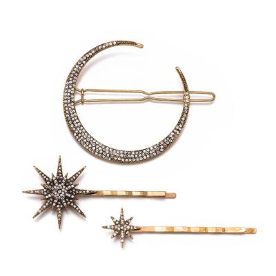 China Hair Clips Rhinestone Bobby Pin Set Retro Alloy Moon Fashion Factory Sale Hairpins Star Snowflake Hair Clips For Girls for sale