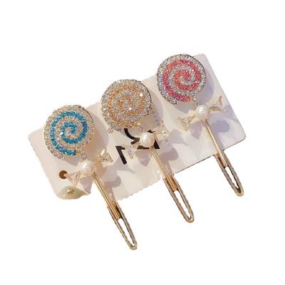 China 2021 Hot Selling Bobby Pin Hair Accessories Cute Sweet Hair Clips Eco-friendly Rhinestone Lollipop Bobby Pins For Girls for sale