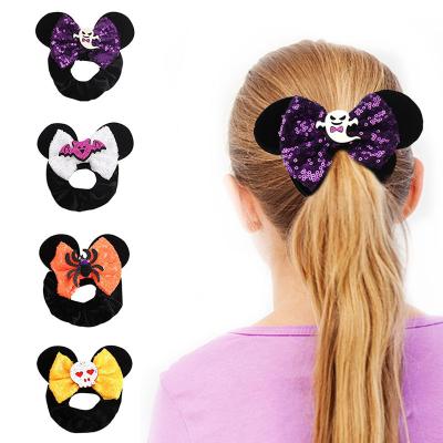 China Environmental protection material holiday party funny children's headdress Halloween kids sequins bow hair band mouse ear velvet scrunchies for sale