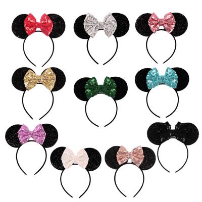 China Full Sequin Cartoon Big Mickey Ears Hair Accessories Cute Bling Sequin Bow Holiday Dress up Children's Headband for sale