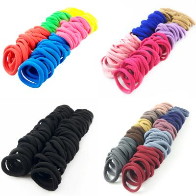 China A Single Hot Sale Seamless High Elasticity Single Elastic Band A Set Of 50 Colorful Cotton Material Rubber Band Hair Rope Women for sale