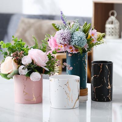 China 26/5000 Creative High Gloss Ceramic Matte Cylindrical Straight Cylinder Craft Flowerpot Pattern Gold Contemporary Meat Flowerpot for sale