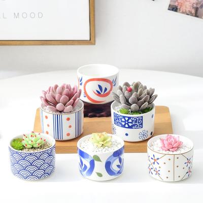 China Zakka Table Top Blue Flower Pot Creative Garden Succulent Ceramic Traditional White Mini Planter Potted Indoor for sale