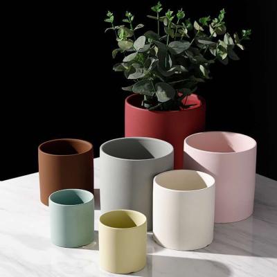 China Morandi flower pot modern minimalist Nordic ceramic succulent simple green mounted straight round colorful flower pot for sale