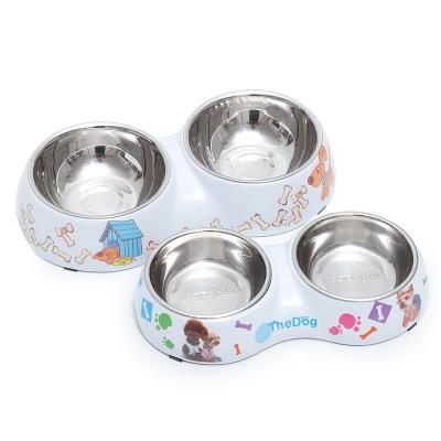 China Double Stainless Steel Automatic Premium Station Small Puppy Cat Bowls Food Water Feeder No-puddle for sale