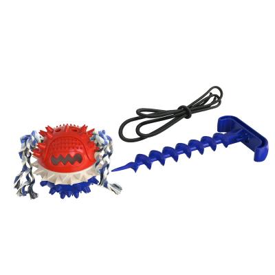 China New Viable Outdoor Ball Tug Of War Interactive Dog Rope Toy Dog Chew Toy Molar Pet Bite Toy With Spiral Anchor Stake for sale