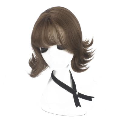 China Short Length Wavy Loose Medium Shoulder Brown Color Wavy Bob Wigs For Women for sale