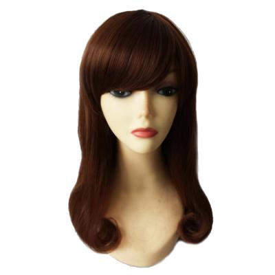 China Nature FRENCH Heat Resistant Brown Fiber Curly LOOP Hair For Women Long Bob Wig for sale