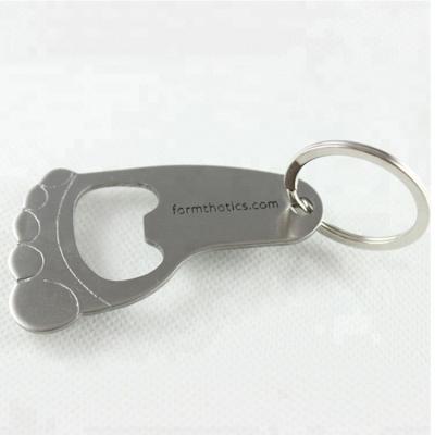 China New design& Foot OEM Design Sole With Laser Logo Nickel Plating Metal Bottle Opener Key Chain For Beer Maker for sale