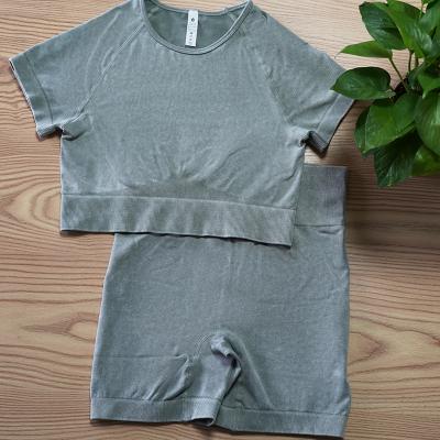 China Meicofy Factory Direct Selling Crop Top Breathable Seamless Yoga Suit Yoga Set Short Sleeved Yoga Sets Fitness Women for sale