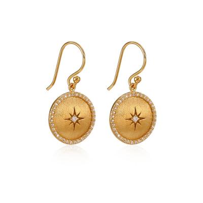 China Made with 925 Sterling Siver Gemnel 925 Silver Gold Coin Star Earring Circle Drop Earring for sale