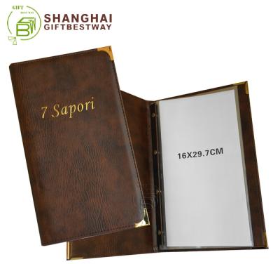 China High quality eco-friendly hot sale true leather menu book, flip menu holder, genuine leather menu cover for sale