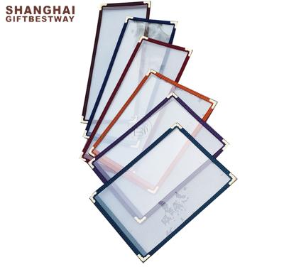 China Best pocket hotel plastic restaurant holder PVC transparent leather menu cover with quality guarantee for sale