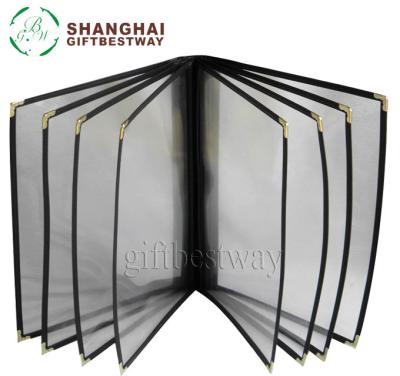 China Cheap Restaurant 8 Page A5 PVC Menu Holder Transparent Menu Cover 8pages Menu Cover for sale