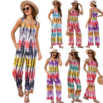 China New Women's Breathable One-Piece Custom Print Tie Dye Color Summer Breathable Summer Overalls For Women for sale