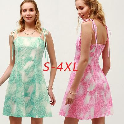 China 2021 Summer Fashion Cool And Soft Knitting Women'S Plus Size Suspender Girl's Dye Link Dress Mini Dress for sale