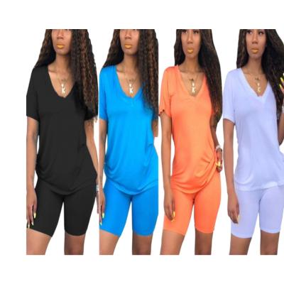 China 2022 Custom Breathable New Two Piece Logo Set Women Sportswear Summer Casual Clothing Women Ladies Sets Lady Solid Color Shorts Sleeve Sets for sale