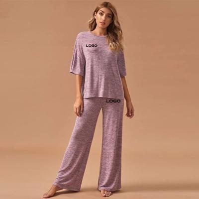 China MS Custom QUICK DRY label ladies short top and long pants 2pc women pajamas sleepwear nightgown loose loungewear for sale