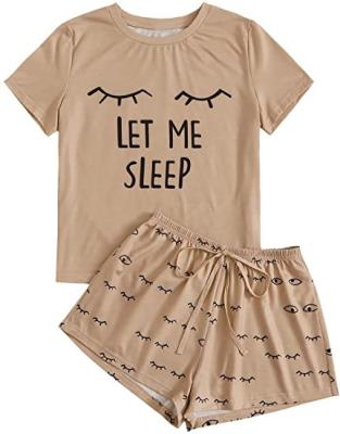 China 2022 Drop Women's MS QUICK DRY Custom Logo 2 Pieces Pajamas Set Letter Printing Let Me Sleep Pajamas Set for sale