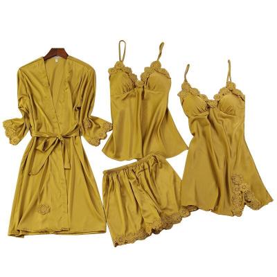 China Hot Selling MS 2022 New OEM QUICK DRY Pajamas Lace Bathrobe Set Home Wear Bathrobe Luxury Silk Satin for sale