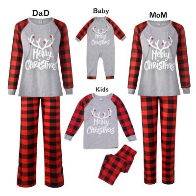 China Factory Family Pajamas Baby Footie QUICK DRY Pajamas In Unisex Baby Rompers Antlers Print Gray Tops New Year Pajama Set for sale