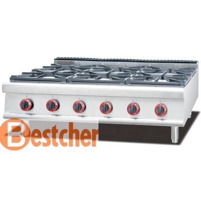 China LPG2800~3700Pa BESTCHER SUPPLY EQUIPMENT COOKING RANGE Gas Stove with 6-Burner, CE, ROHS, IEC, SAA for sale