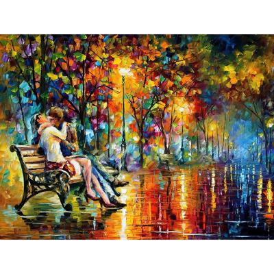 China DIY Modern All Diamond Painting Wall Living Room Couples Kissed On The Bench Late Night for sale