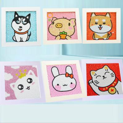 China Beautiful Modern 5D Wooden Picture Frame Children DIY Hand Craft Animal Diamond Drill Painting For Children for sale