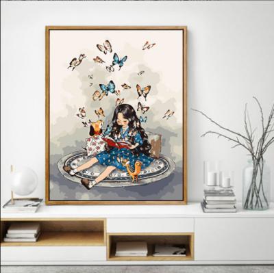 China Custom Amazon Cotton Canvas Cardboard Hot Selling Modern Hot Selling Girl DIY People Painting By Number With Frame for sale