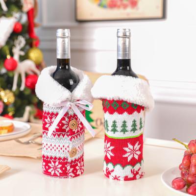 China 2Pcs Christmas Sweater Wine Bottle Cover Plus New Button Coat Design Wine Bottle Sweater Wine Bottle Dress Christma A3 Necklace And Sets for sale