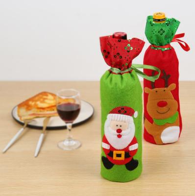 China New Holiday Party Holiday Party Wine Bottle Set hristmas Old Cloth Party Supplies Sequin Embroidery Wine Bottle Bag Snowman Deer Wine Bag for sale