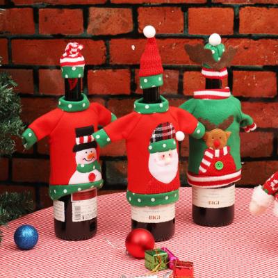 China Flannel Christmas Snowman Old Man Elks Bottle Gift Bag Decoration Flannel Christmas Bottle Decoration Party Table Champagne Bottle Set for sale