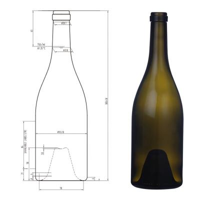 China Lift ODM OEM ODM Cork 750ml 890g Burgundy Red Wine Bottle Antique Green Chardonnays Bottle for sale