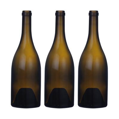 China Push Bottle Custom Empty 750 Ml Burgundy Glass Bottles Cork Finished Wine Bottle for sale