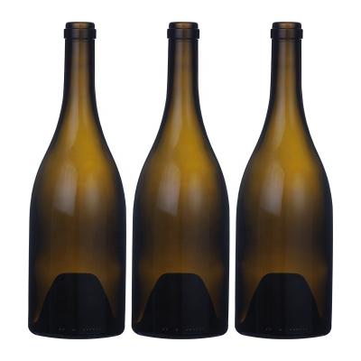 China Lift Up 750ml Burgundy Wine Bottle High End Antique Green Glass Wine Bottle Syrahs Pinot Noirs Bottle for sale