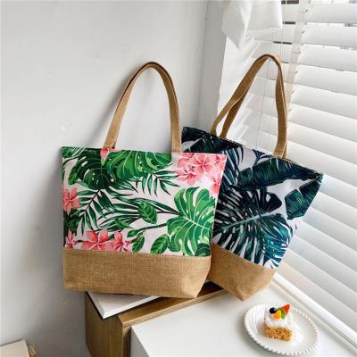 China Other Beach Bags Ladies Shoulder Bag Canvas Handbags Tote Bag Casual Women Tropical Floral Print for sale