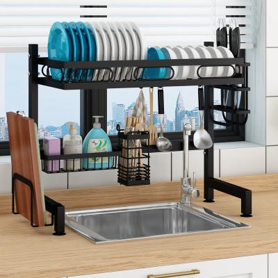 China New Contemporary Design 2 Layers Kitchen Sink Storage Rack Multifunctional Dish Rack Black Kitchen Ware Rack for sale