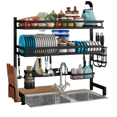 China Contemporary Wholesale Black 2 Layer Kitchen Dish Rack Over Sink Large Capacity Modern Kitchen Storage Rack for sale