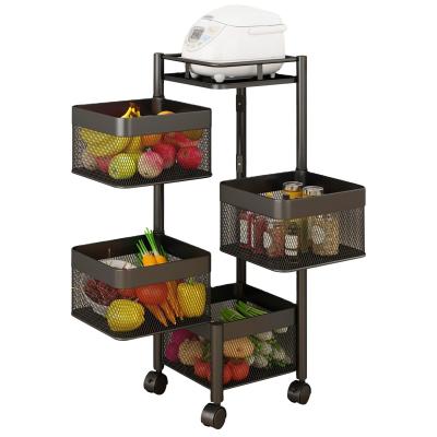 China Contemporary Best Seller Square Laid Rotating Shelf Storage Rack Kitchen Vegetable Rack Floor-standing Multi-Layer Kitchen Storage for sale