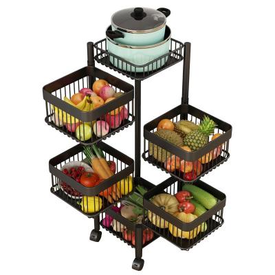 China Contemporary 360 Degree Rotating Rack Floor Roll Around Multifunctional Household Basket Fruit And Vegetable Storage Rack for sale