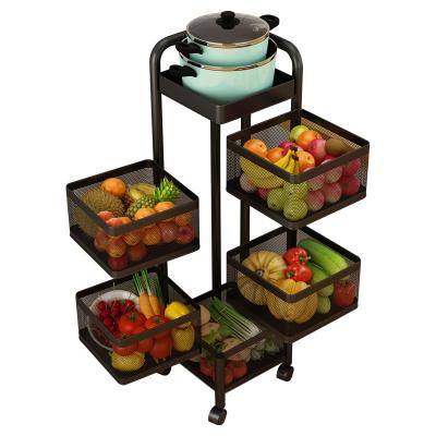 China Contemporary Kitchen Rotating Shelf 360 Degree Baskets Fruit Vegetable Storage Rack Floor Square Household Shelf With Wheels NJGL001 for sale