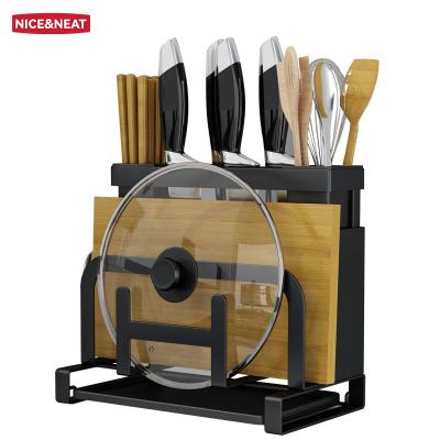 China NICE&NEAT Multifunctional Kitchen Tableware Storage Shelf Cutting Board Pot Lid Knife Rack Without Installation for sale