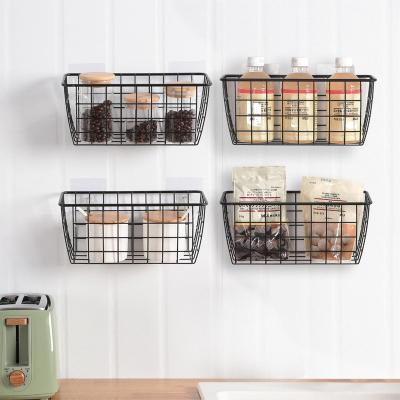 China Multi-scenario/Black Wall Mounted Wholesale Storage Organizer Bathroom Kitchen Fine Welding Hanging Wire Locker Non-Perforated Suction Cup Storage Rack for sale