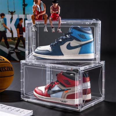 China Newest Stackable Magnetic Acrylic Clear Shoe Containers Folding Plastic Storage Box for sale