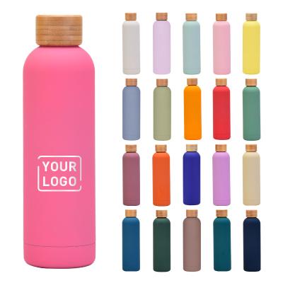 China Viable New Design Custom Logo Double Wall Stainless Steel 350ml 500ml 750ml 1000ml Insulated Water Bottle With Bamboo Lid for sale